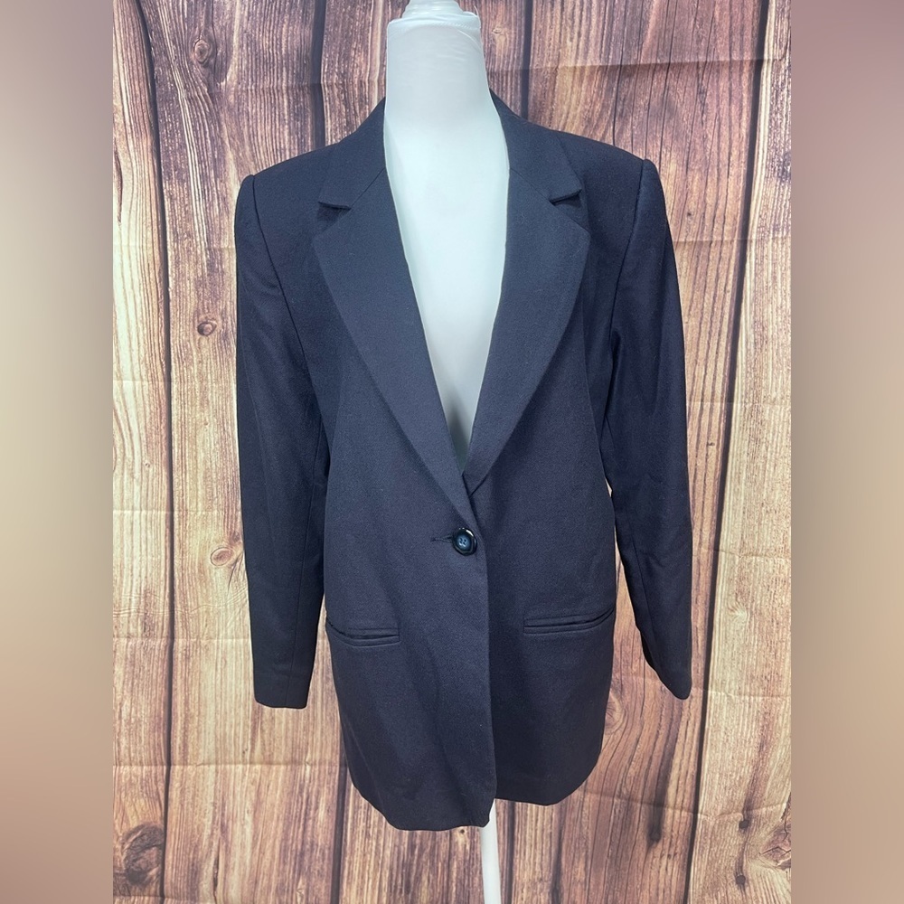 Sag Harbor Petite navy single breasted wool blazer jacket women’s size 10P